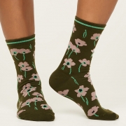 Thought Bio-Katoenen Sokken - Poppies Olive Green Comfortabele sokken van bio-katoen